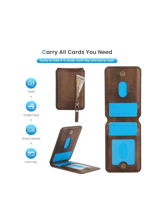 Green Tiger Compatible with MagSafe Leather Wallet, Magnetic Card Holder Wallet for iPhone 16/15/14/13/12 Series, Zipper Phone Wallet with Kickstand, 4 Card Slots, Brown - Image 4