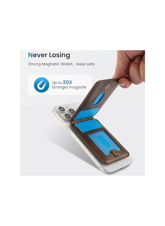 Green Tiger Compatible with MagSafe Leather Wallet, Magnetic Card Holder Wallet for iPhone 16/15/14/13/12 Series, Zipper Phone Wallet with Kickstand, 4 Card Slots, Brown - Image 3