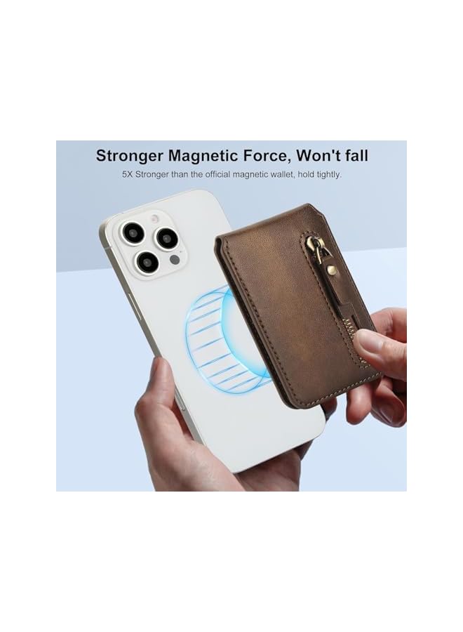 Green Tiger Compatible with MagSafe Leather Wallet, Magnetic Card Holder Wallet for iPhone 16/15/14/13/12 Series, Zipper Phone Wallet with Kickstand, 4 Card Slots, Brown - Image 5