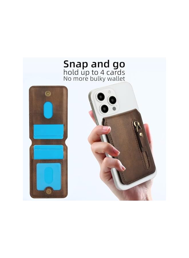 Green Tiger Compatible with MagSafe Leather Wallet, Magnetic Card Holder Wallet for iPhone 16/15/14/13/12 Series, Zipper Phone Wallet with Kickstand, 4 Card Slots, Brown - Image 2