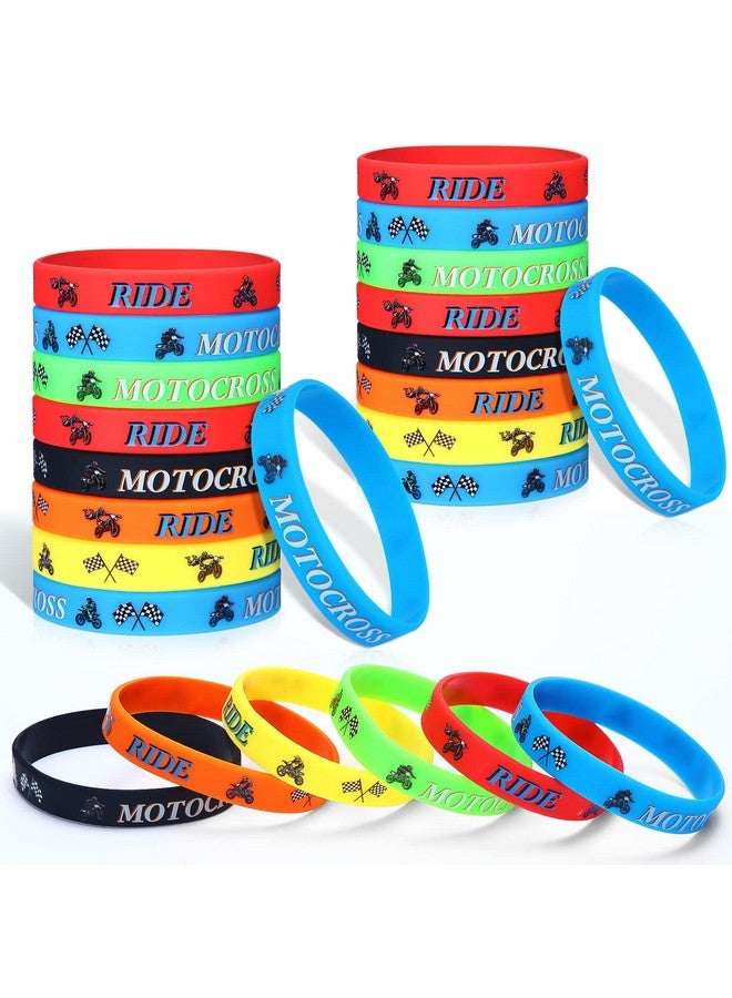 Aoriher 24 Pieces Dirt Bike Party Favors Dirt Bike Rubber Bracelets Silicone Wristbands Checkered Flag Motocross Birthday Party Gifts Bag Stuffer For Girl Boy Dirt Bike Extreme Sports Racing Party Supplies - Image 1