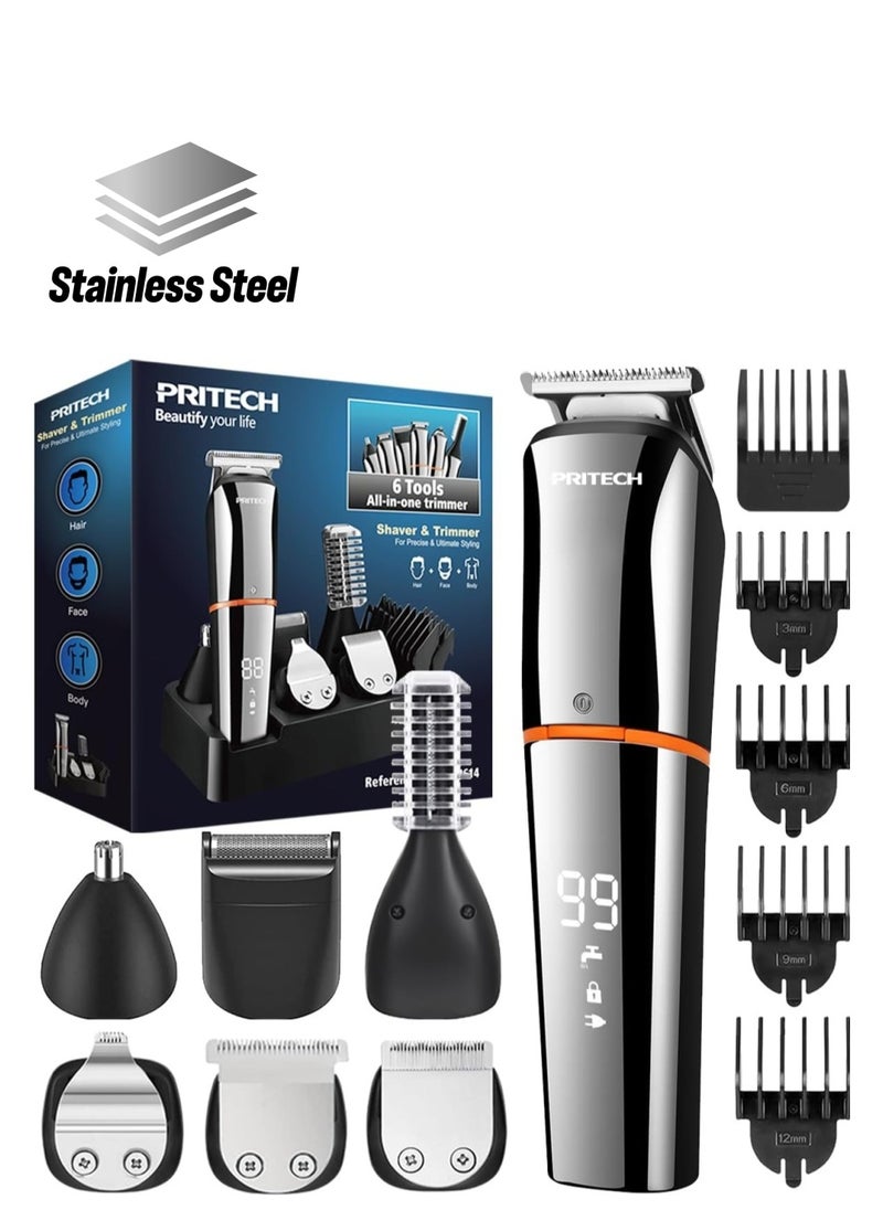 pritech PRITECH Hair Clippers Beard Trimmer for Men Cordless Hair Trimmer Hair Cutting Groomer Kit USB Rechargeable 6 in 1  - Image 1