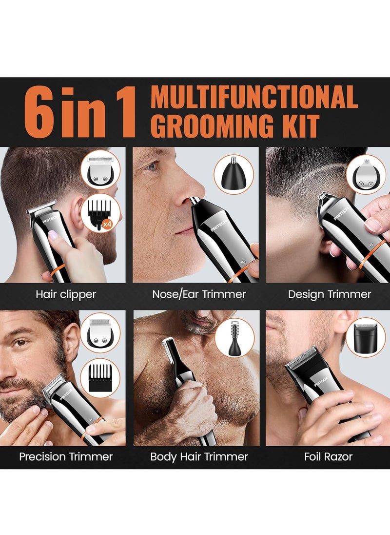 pritech PRITECH Hair Clippers Beard Trimmer for Men Cordless Hair Trimmer Hair Cutting Groomer Kit USB Rechargeable 6 in 1  - Image 2