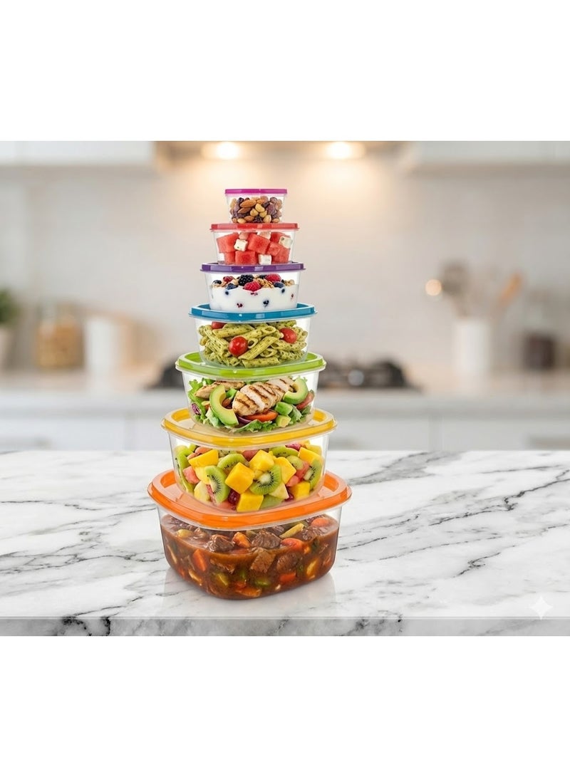 favilla 7-Piece Plastic Food Storage Container Set with Assorted Sizes and Airtight Lids – Microwave and Freezer Safe Multicolored - 1360 - Image 3