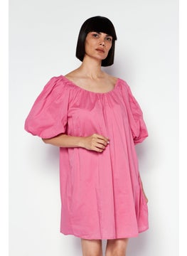 MANGO Women Plain Puffed Sleeve Mini Dress, Pink  - Image 1