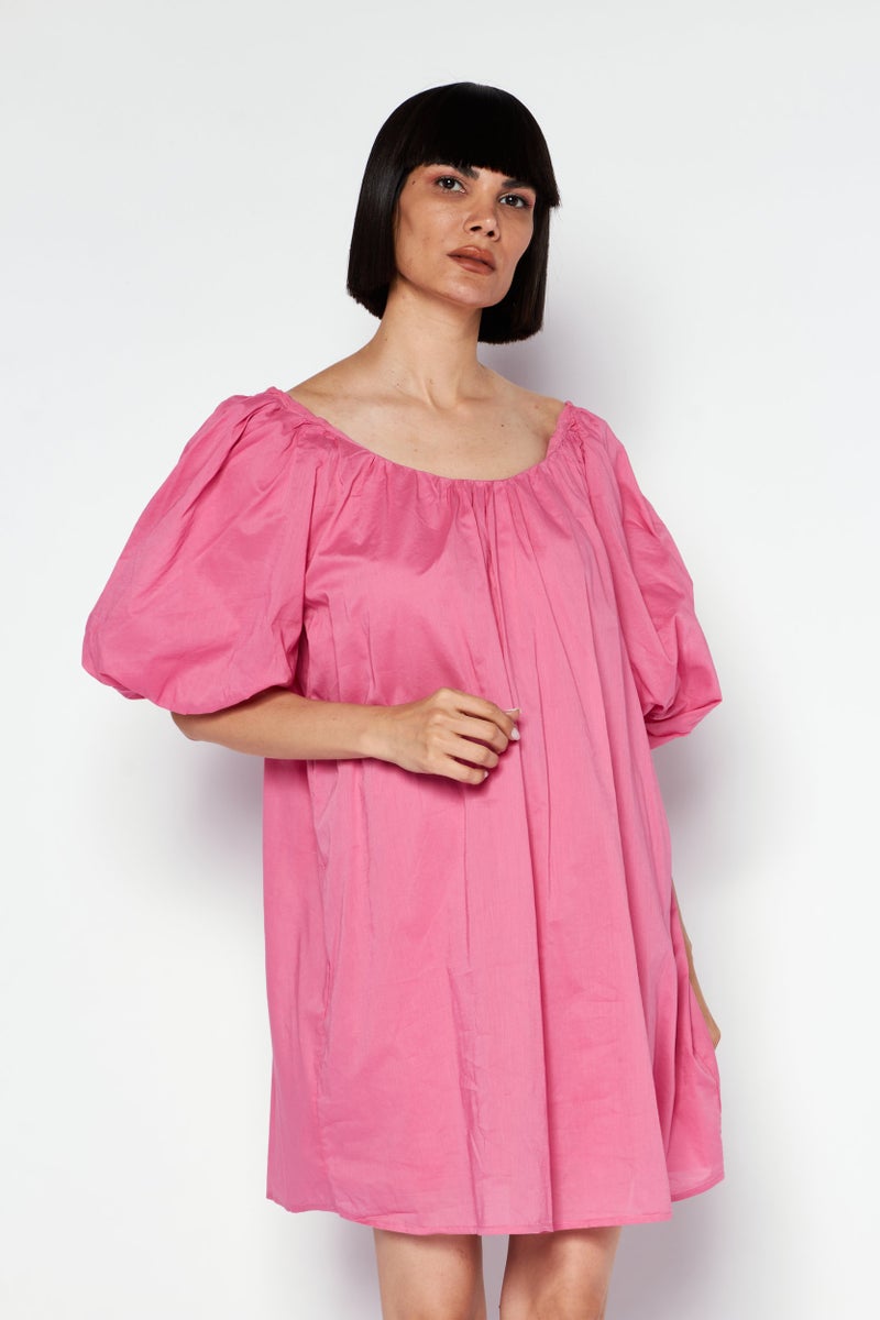 MANGO فستان ميني بأكمام منتفخة عادية للنساء، وردي - Image 1