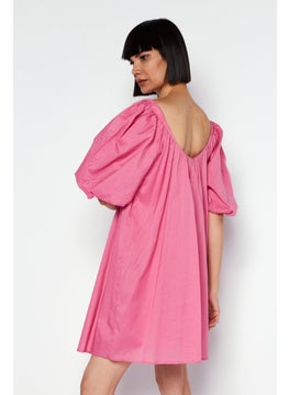 MANGO Women Plain Puffed Sleeve Mini Dress, Pink  - Image 4