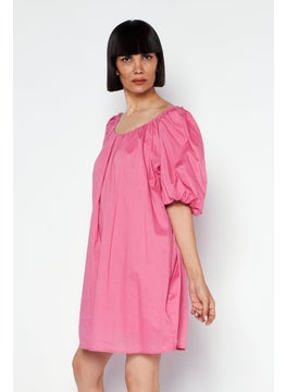 MANGO Women Plain Puffed Sleeve Mini Dress, Pink  - Image 3