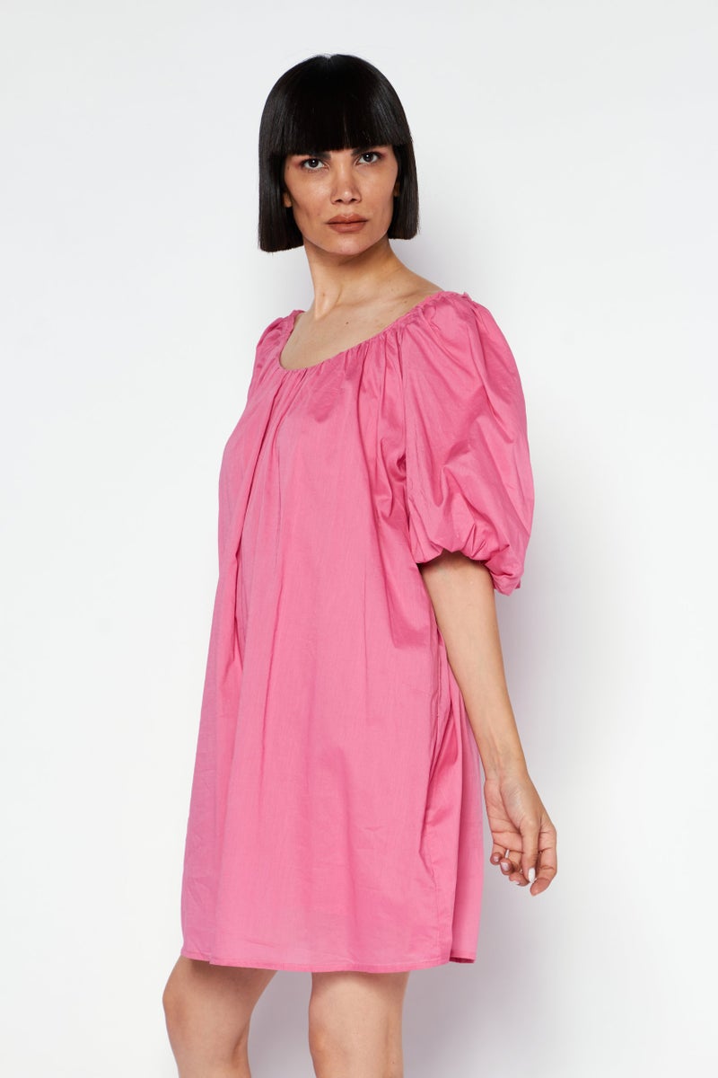 MANGO فستان ميني بأكمام منتفخة عادية للنساء، وردي - Image 3