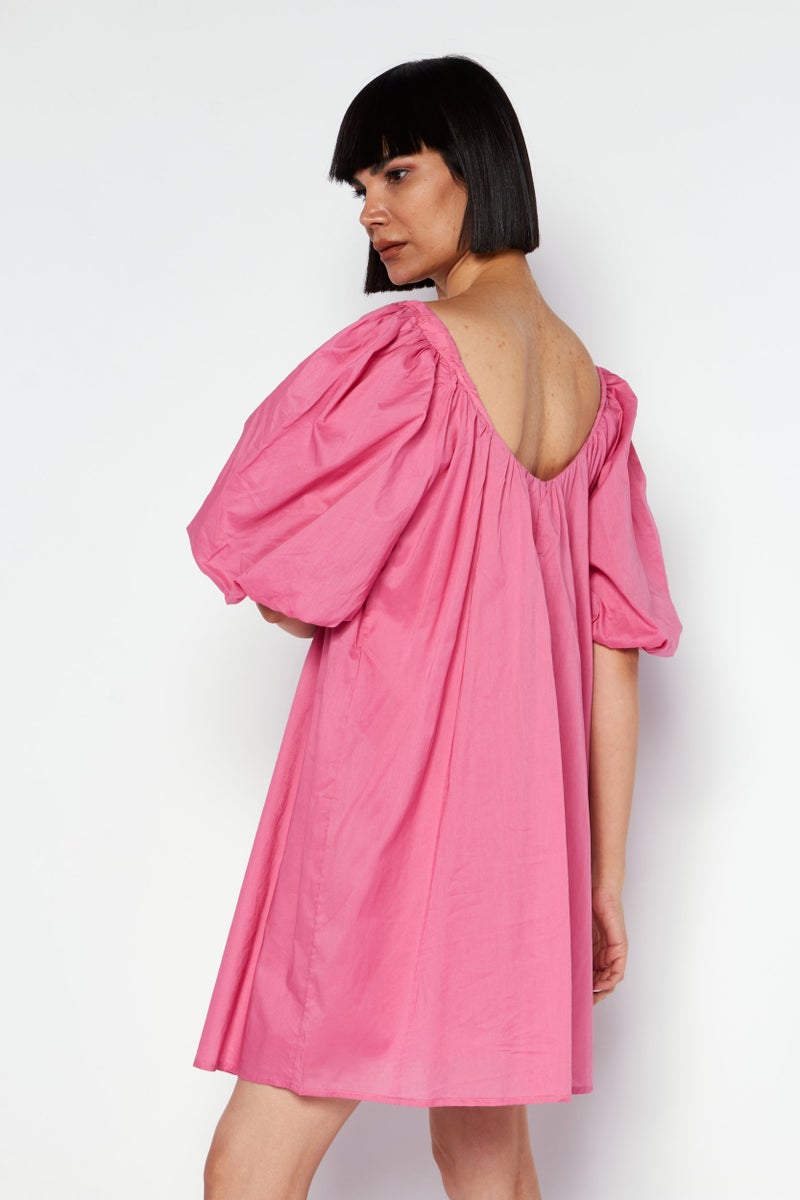 MANGO فستان ميني بأكمام منتفخة عادية للنساء، وردي - Image 4