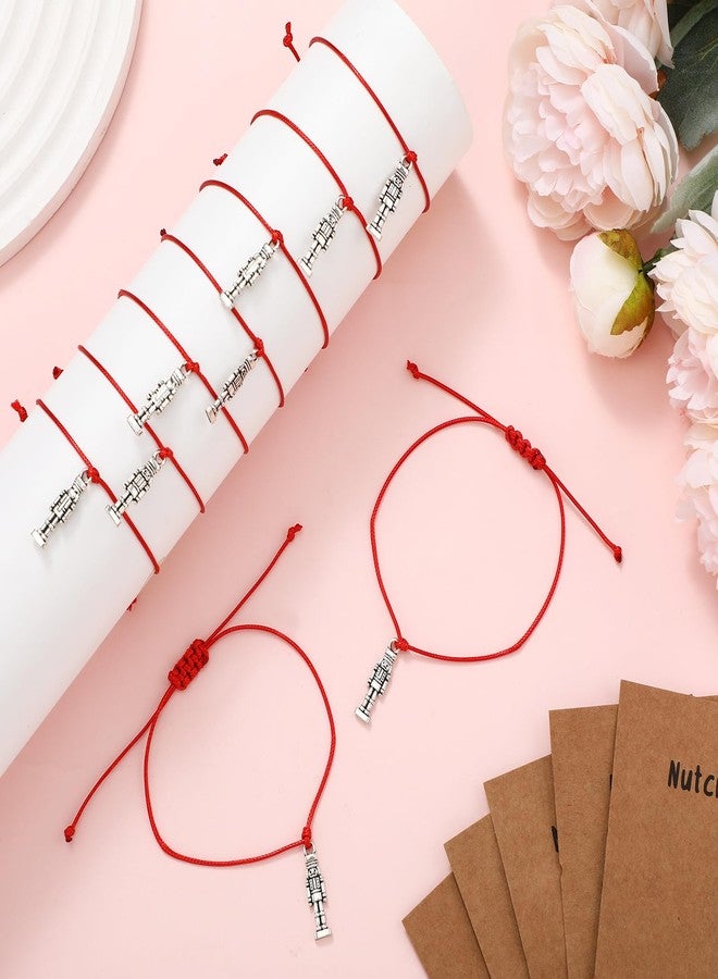 Tondiamo Christmas Nutcracker Bracelets Gifts Bulk for Women 12 Tibetan Silver Nutcracker Soldier Bracelets Charm with Adjustable Braided String 12 Greeting Cards Xmas Christmas Braided Party Favors Gifts - Image 3