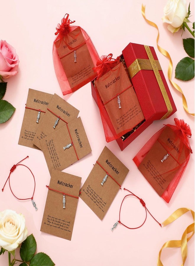 Tondiamo Christmas Nutcracker Bracelets Gifts Bulk for Women 12 Tibetan Silver Nutcracker Soldier Bracelets Charm with Adjustable Braided String 12 Greeting Cards Xmas Christmas Braided Party Favors Gifts - Image 4