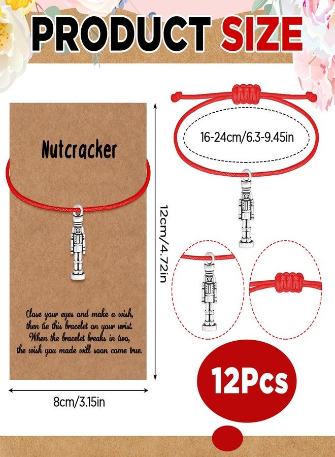 Tondiamo Christmas Nutcracker Bracelets Gifts Bulk for Women 12 Tibetan Silver Nutcracker Soldier Bracelets Charm with Adjustable Braided String 12 Greeting Cards Xmas Christmas Braided Party Favors Gifts - Image 2