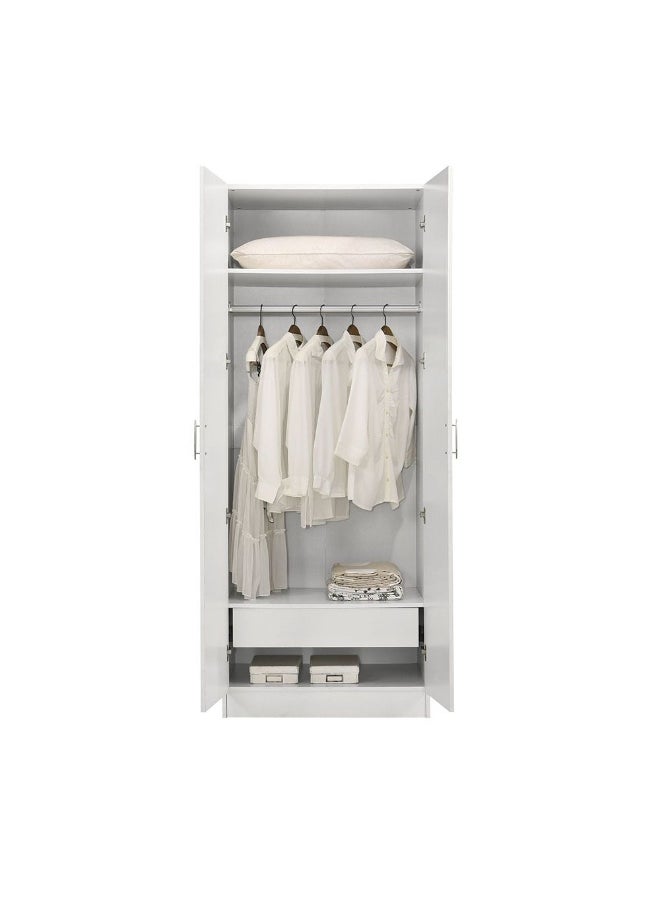 DANUBE HOME Notis 2 Door Wardrobe With Drawer And Mirror Sturdy Closet Clothes Storage Cupboard Modern Design Space Saving Swing Door Cabinet For Bedroom L78Xw56Xh200Cm - Gloss White  - Image 1