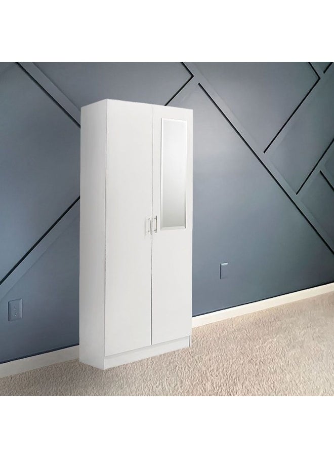 DANUBE HOME Notis 2 Door Wardrobe With Drawer And Mirror Sturdy Closet Clothes Storage Cupboard Modern Design Space Saving Swing Door Cabinet For Bedroom L78Xw56Xh200Cm - Gloss White  - Image 3