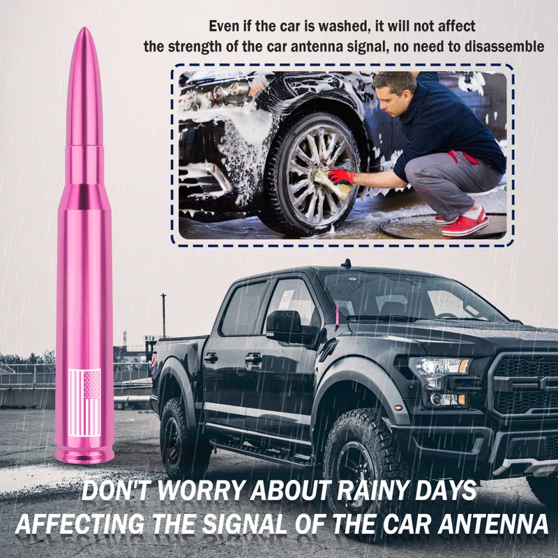 Junecarp Upgrade American Flag Car Bullet Antenna,Truck Exterior Accessories Antenna Toppers Compatible with GMC,Chevy Silverado,Dodge,Ford,Jeep Antennas Replacement (Premium Pink - U.S. Flag) - Image 3