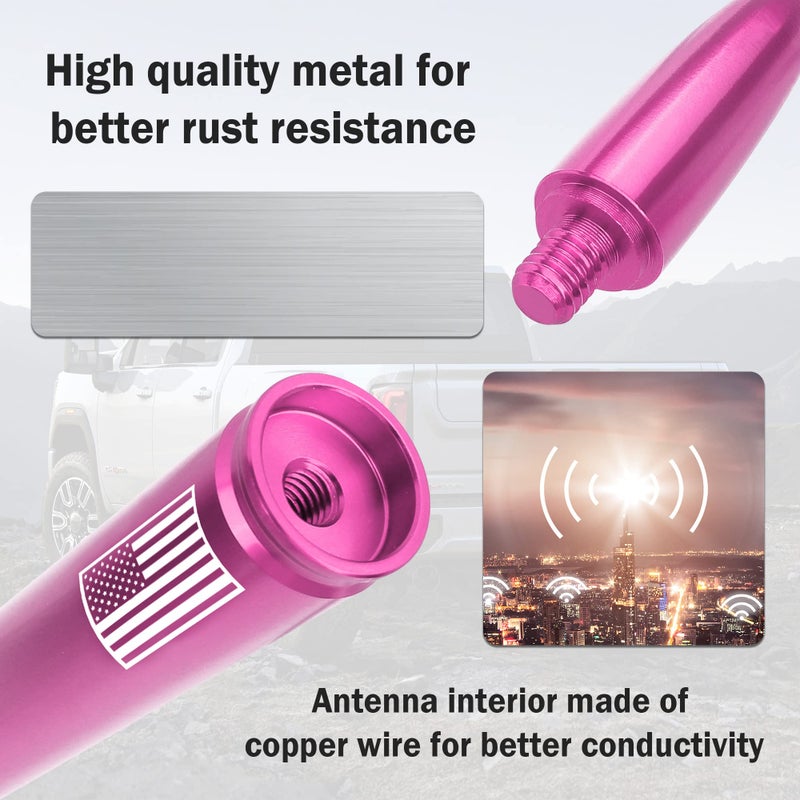 Junecarp Upgrade American Flag Car Bullet Antenna,Truck Exterior Accessories Antenna Toppers Compatible with GMC,Chevy Silverado,Dodge,Ford,Jeep Antennas Replacement (Premium Pink - U.S. Flag) - Image 4