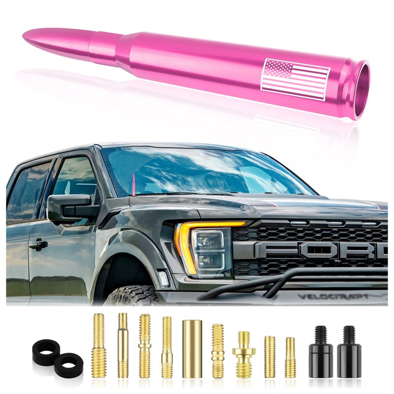 Junecarp Upgrade American Flag Car Bullet Antenna,Truck Exterior Accessories Antenna Toppers Compatible with GMC,Chevy Silverado,Dodge,Ford,Jeep Antennas Replacement (Premium Pink - U.S. Flag) - Image 1