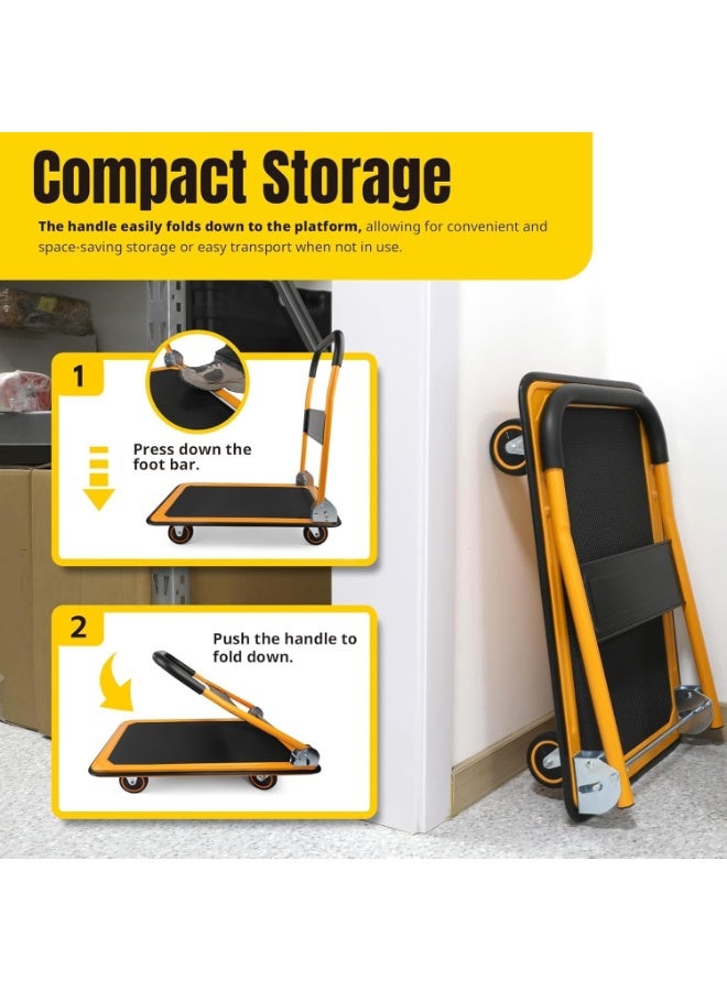 Anvanke Heavy Duty Foldable Platform Hand Truck, 330 LBS Load Capacity Large Flatbed Cart with Foldable Handle, Multi-Purpose Utility Trolley for Home, Garage and Warehouse - Image 4