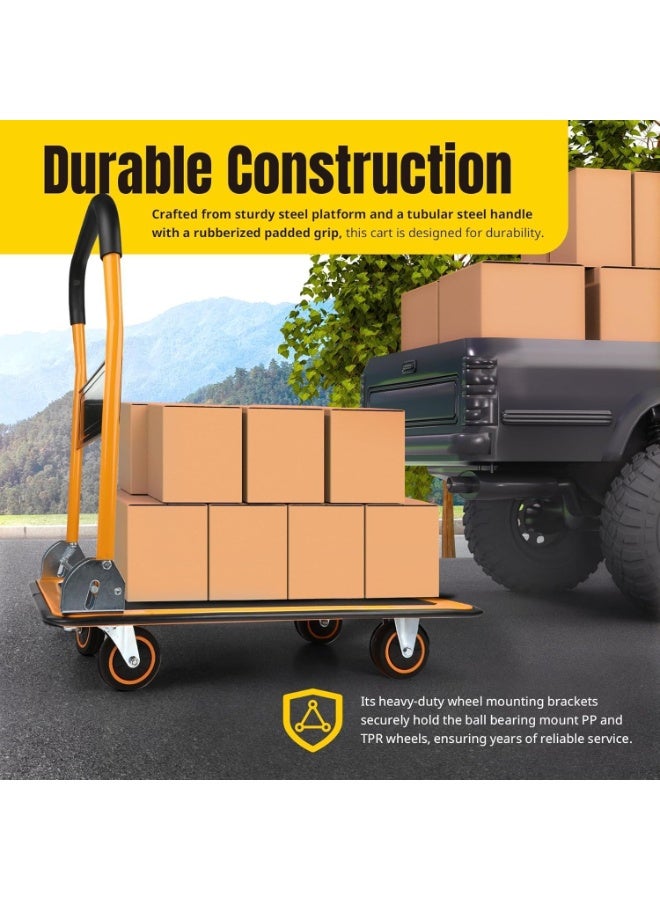 Anvanke Heavy Duty Foldable Platform Hand Truck, 330 LBS Load Capacity Large Flatbed Cart with Foldable Handle, Multi-Purpose Utility Trolley for Home, Garage and Warehouse - Image 5