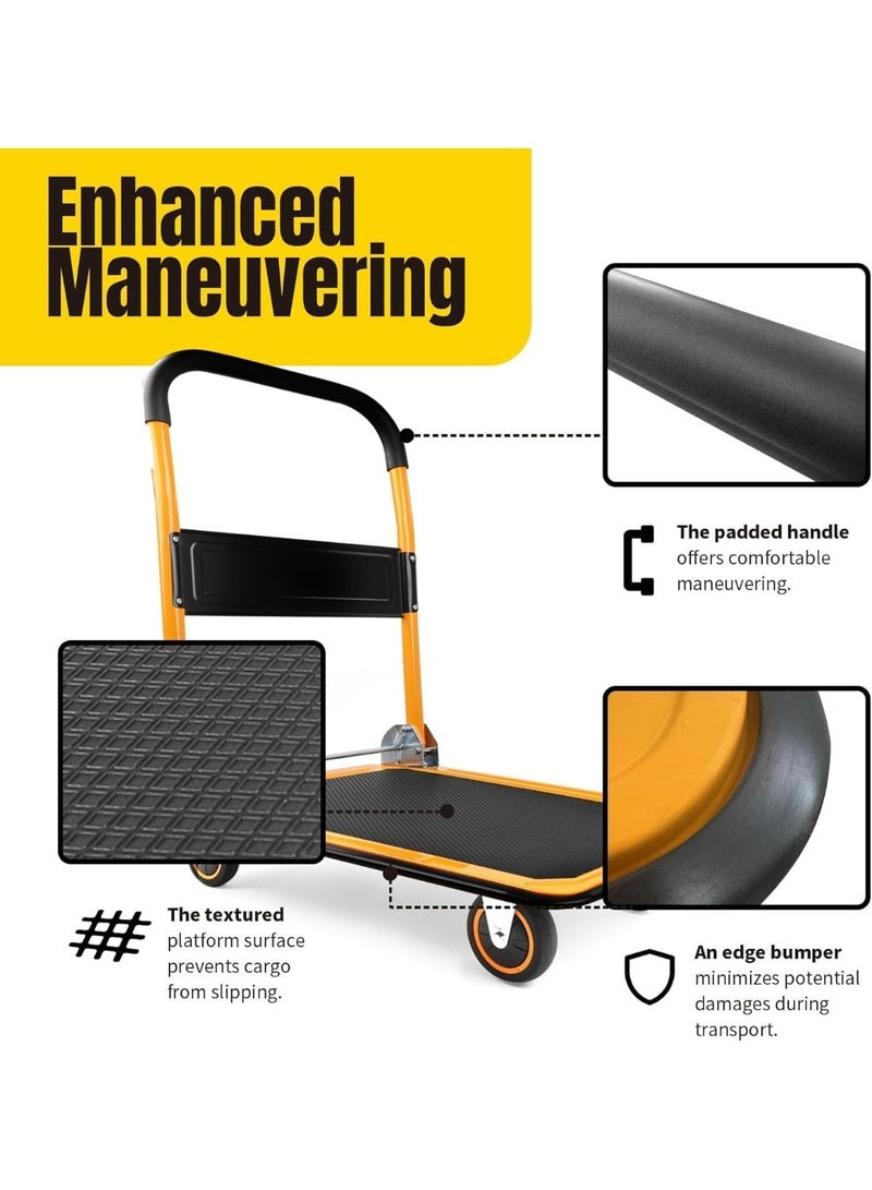 Anvanke Heavy Duty Foldable Platform Hand Truck, 330 LBS Load Capacity Large Flatbed Cart with Foldable Handle, Multi-Purpose Utility Trolley for Home, Garage and Warehouse - Image 3
