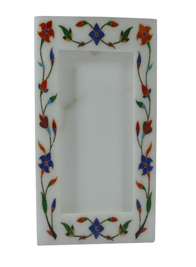 Pooja Creation White Marble Photo Frame Flower Painted 6 inchess - Image 1