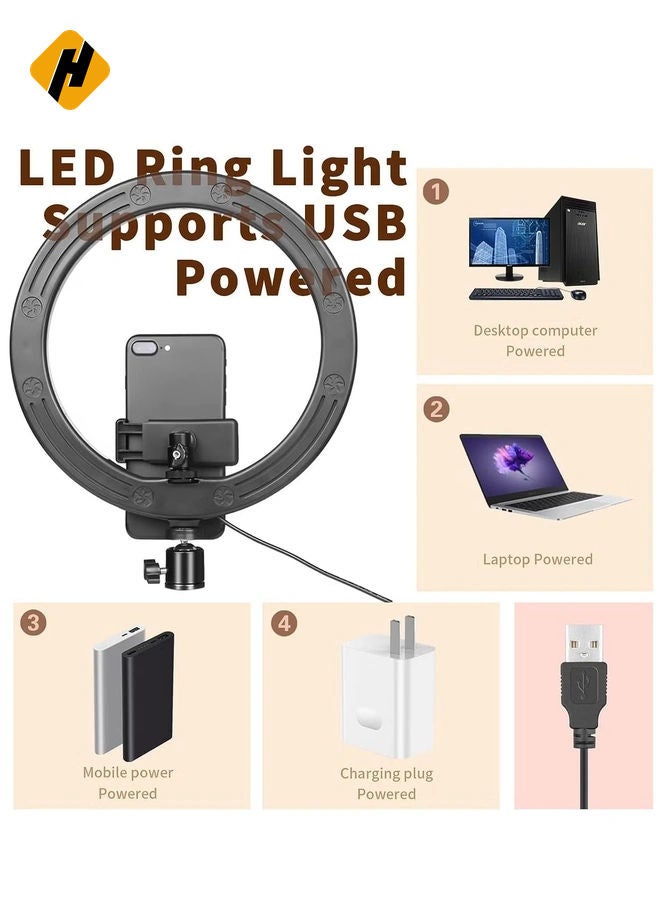HuHa Ring Light 25cm with Tripod Stand & Phone Holder for YouTube Video, Desktop Camera Led Ring Light for Streaming, Makeup, Selfie Photography Compatible with iPhone Android  - Image 5