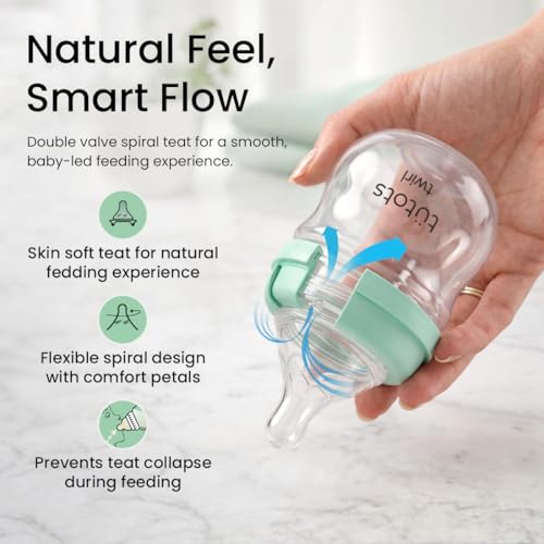 tütots Baby Feeding Bottle | AntiColic Wide Neck| BPA Free | Baby Feeding Bottle with Turbo Vent Nipple | Twirl Series (Green, 125 ml) - Image 2
