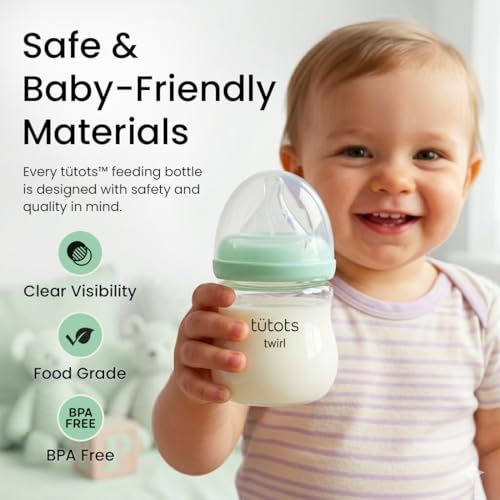 tütots Baby Feeding Bottle | AntiColic Wide Neck| BPA Free | Baby Feeding Bottle with Turbo Vent Nipple | Twirl Series (Green, 125 ml) - Image 3