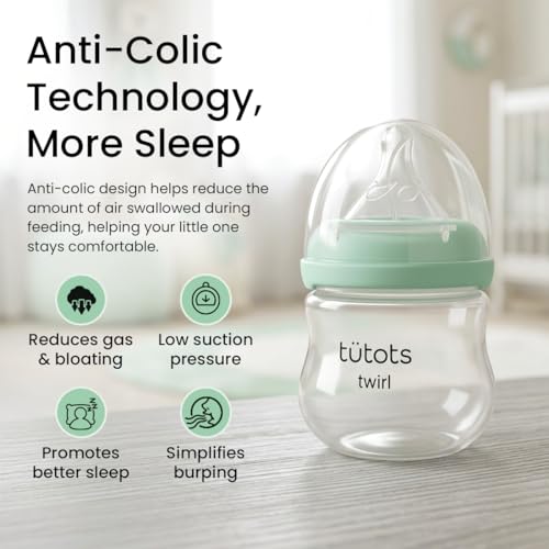 tütots Baby Feeding Bottle | AntiColic Wide Neck| BPA Free | Baby Feeding Bottle with Turbo Vent Nipple | Twirl Series (Green, 125 ml) - Image 5