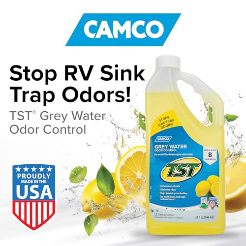 Camco TST Camper/RV Grey Water Odor Control - Features Septic Safe Biodegradable Formula - Removes Grease Build-Up in Black Water Tank, Sink & Shower Drains - Fresh Lemon Scent, 32-oz Bottle (40252) - Image 2