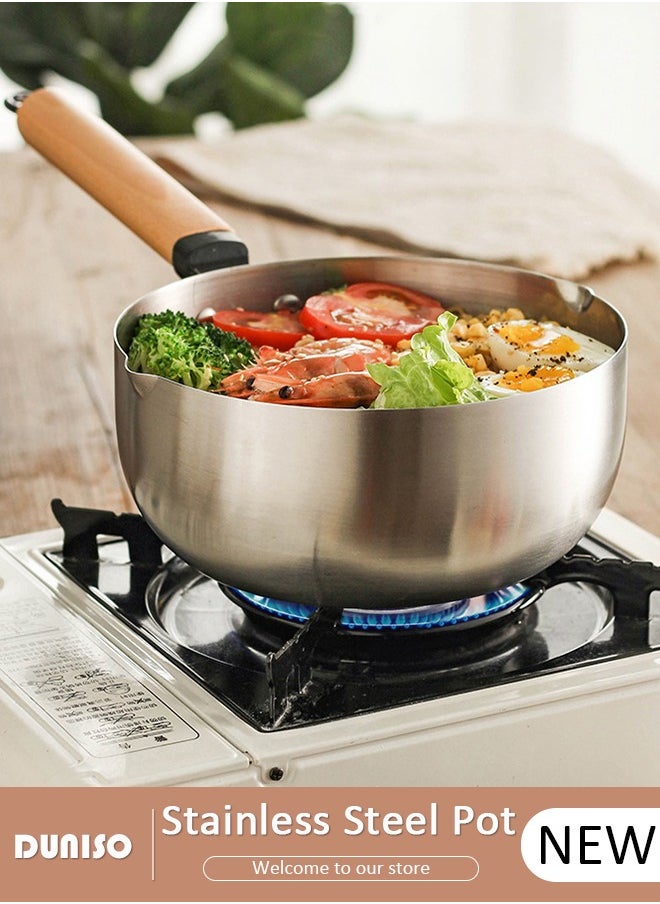 DUNISO 20cm Stainless Steel Snow Pot,Soup Pot Single Handle Stainless Steel Food Supplement Pot Snow Pan for Hot Milk|Baby Household Stove, Saucepans(Lid not included)  - Image 1