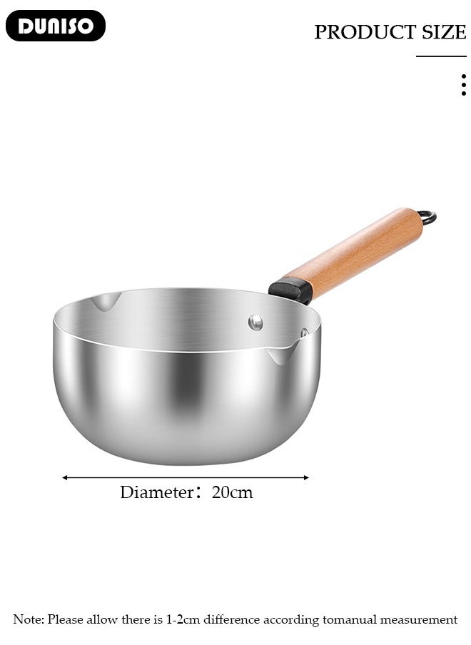 DUNISO 20cm Stainless Steel Snow Pot,Soup Pot Single Handle Stainless Steel Food Supplement Pot Snow Pan for Hot Milk|Baby Household Stove, Saucepans(Lid not included)  - Image 2
