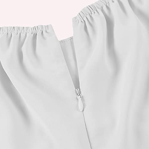 LYANER Women's Off Shoulder Wrap Ruffle Puff Short Sleeve Ruched Tie Back Dress White Medium - Image 5