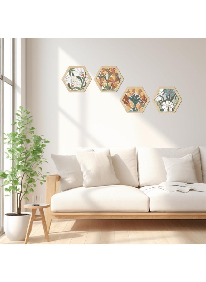 YelaJoy 4PCS Boho Flower Wood Wall Art,Abstract Flower Market Wooden Wall Hanging Decor,8”x10”Colorful Matisse Wall Art Framed,Minimalist Floral Botanical Art Print for Girls Bedroom Living Room Office - Image 4