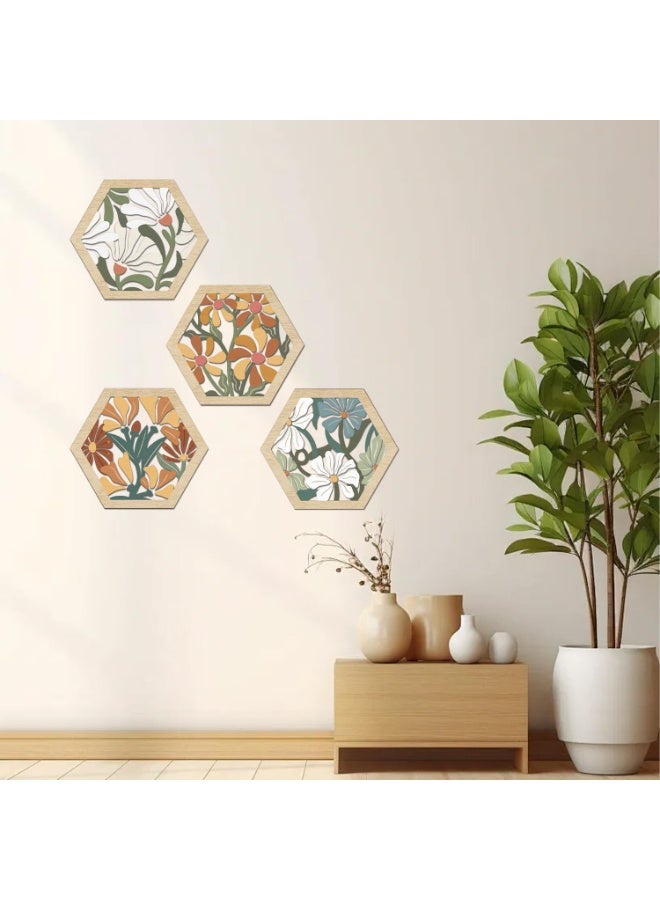 YelaJoy 4PCS Boho Flower Wood Wall Art,Abstract Flower Market Wooden Wall Hanging Decor,8”x10”Colorful Matisse Wall Art Framed,Minimalist Floral Botanical Art Print for Girls Bedroom Living Room Office - Image 5