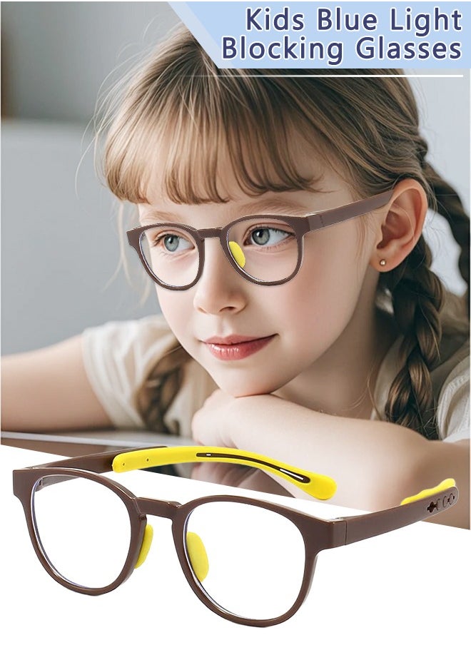 roaiss Kids Blue Light Blocking Glasses Anti Eyestrain Computer Glasses Gaming Eyewear UV400 Protection with Light Weight TR90 Frame for Boys Girls and Children Age 3-12 Brown  - Image 1