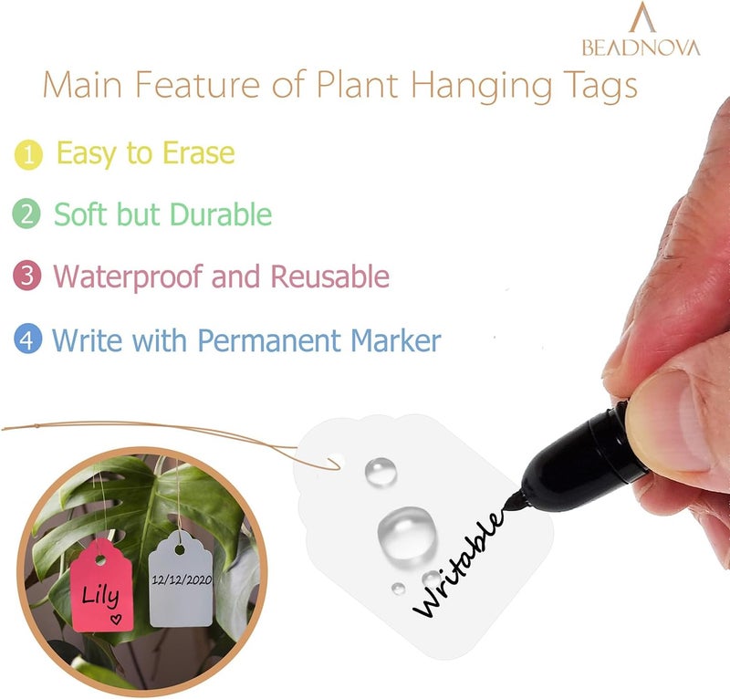 BEADNOVA BEADNOVA Plant Hanging Tags 500pcs Tags with String Reusable Plant Labels Markers Plastic Garden Signs Garden Markers for Outdoor 2 Inch Mix Color  - Image 4