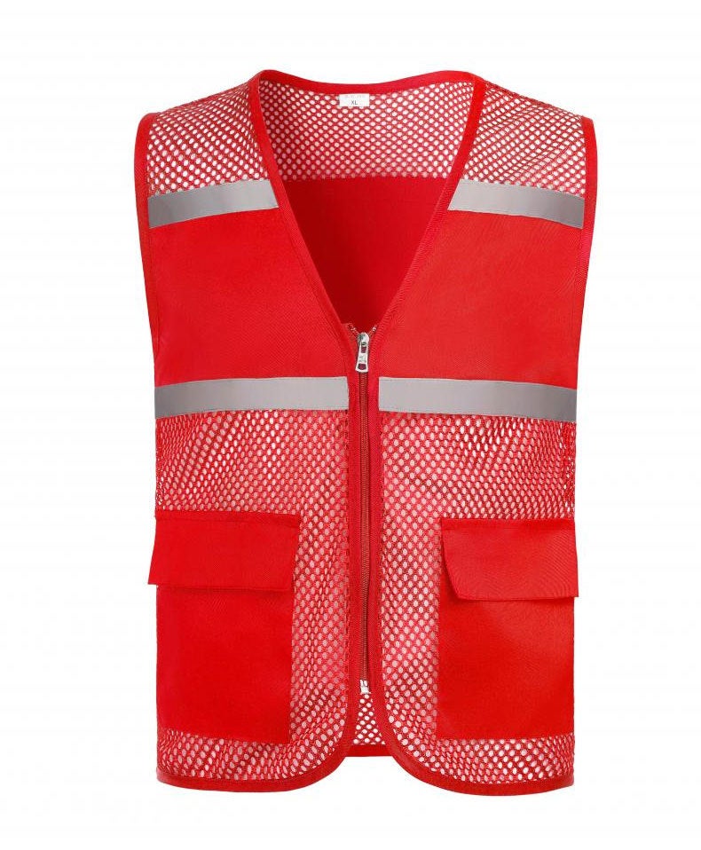 Batch of fishing net reflective vest workers night construction reflective vest multi-pocket large-scale activity volunteer vest Red 