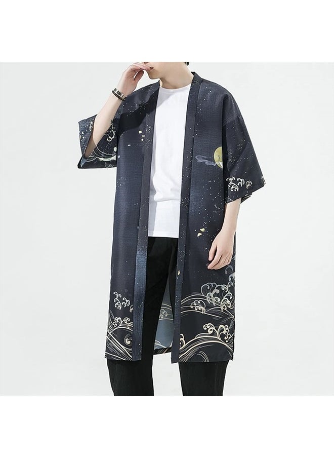 HAORUN - Men Japanese Kimono Coat Loose Yukata Outwear Long Bathrobe Tops Vintage - Image 1