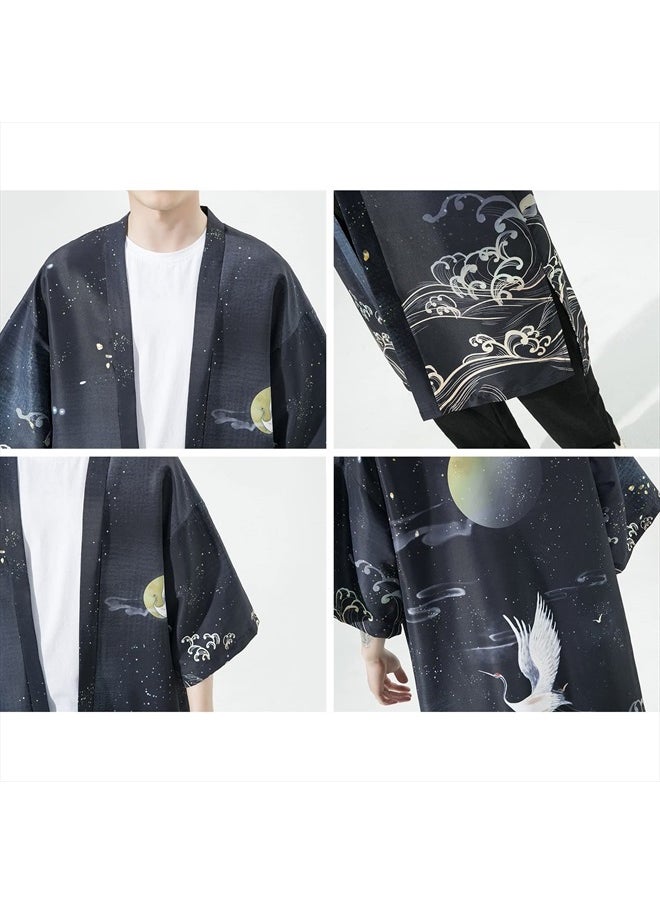 HAORUN - Men Japanese Kimono Coat Loose Yukata Outwear Long Bathrobe Tops Vintage - Image 1