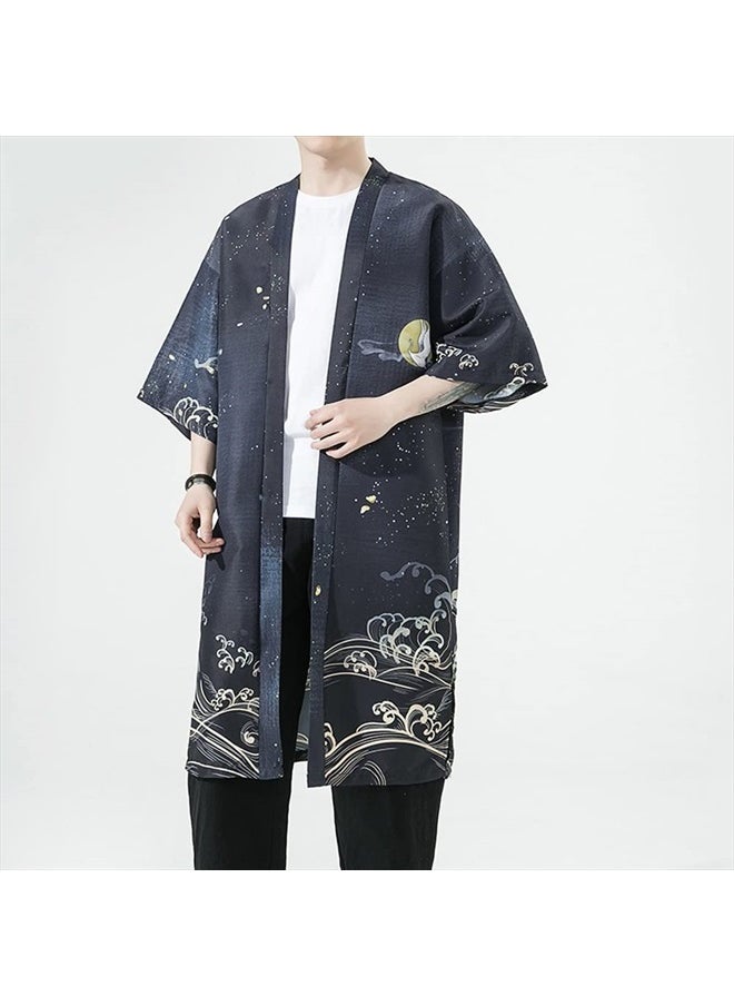 HAORUN - Men Japanese Kimono Coat Loose Yukata Outwear Long Bathrobe Tops Vintage - Image 1