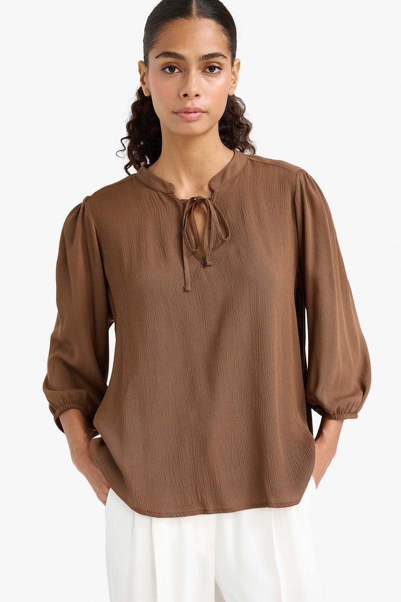 DeFacto Brown Woman Regular Fit Long Sleeve Blouse Casual - Image 1