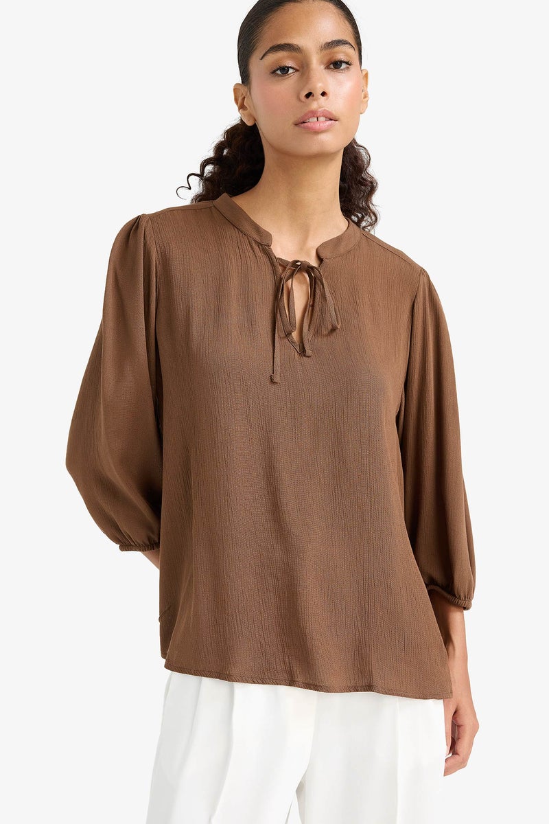 DeFacto Brown Woman Regular Fit Long Sleeve Blouse Casual - Image 3