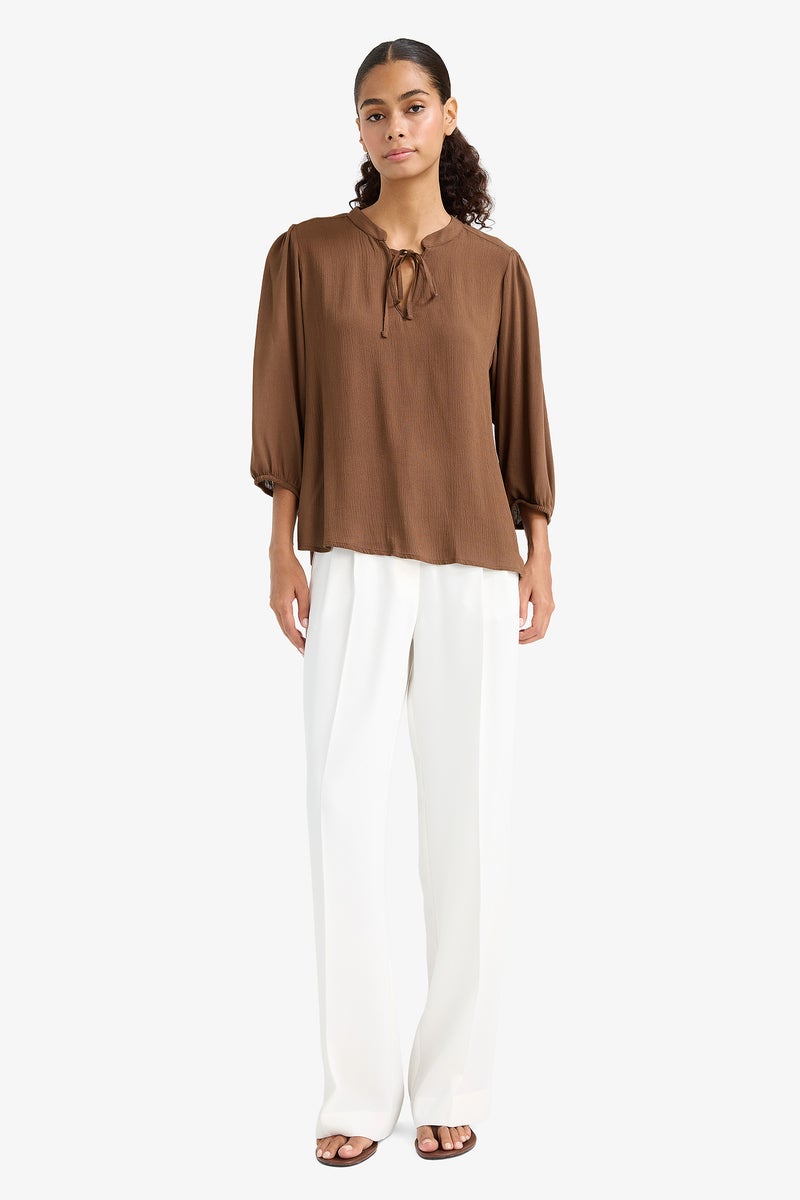 DeFacto Brown Woman Regular Fit Long Sleeve Blouse Casual - Image 2