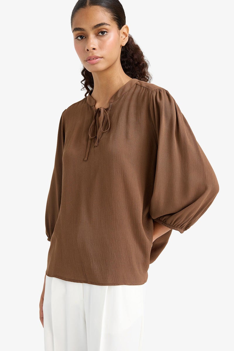 DeFacto Brown Woman Regular Fit Long Sleeve Blouse Casual - Image 4