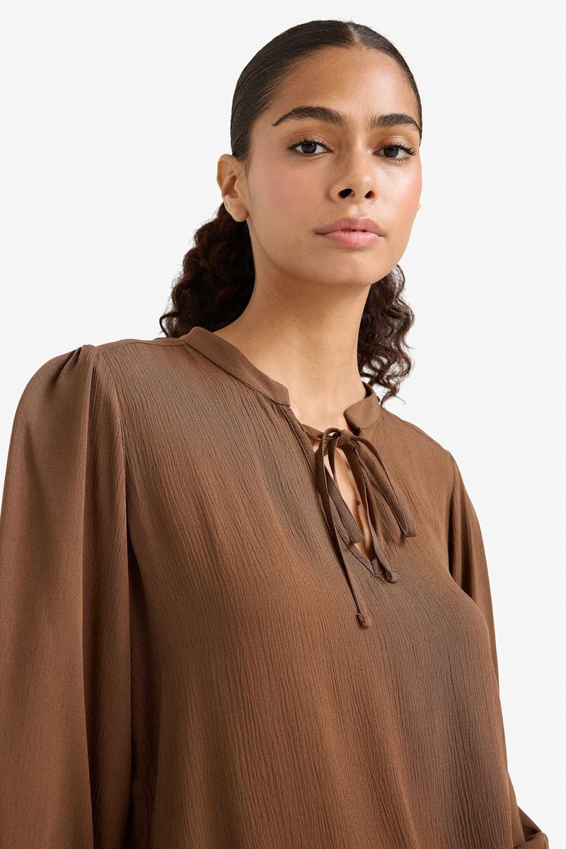 DeFacto Brown Woman Regular Fit Long Sleeve Blouse Casual - Image 5