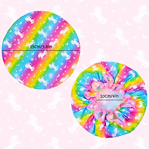 Olypegic Kids Shower Cap, 3 Pcs Girls Shower Cap for Kids Reusable Waterproof Adjustable Large Hair Cap Unicorn Mermaid Rainbow Cute Hair Cover Hat - Image 3