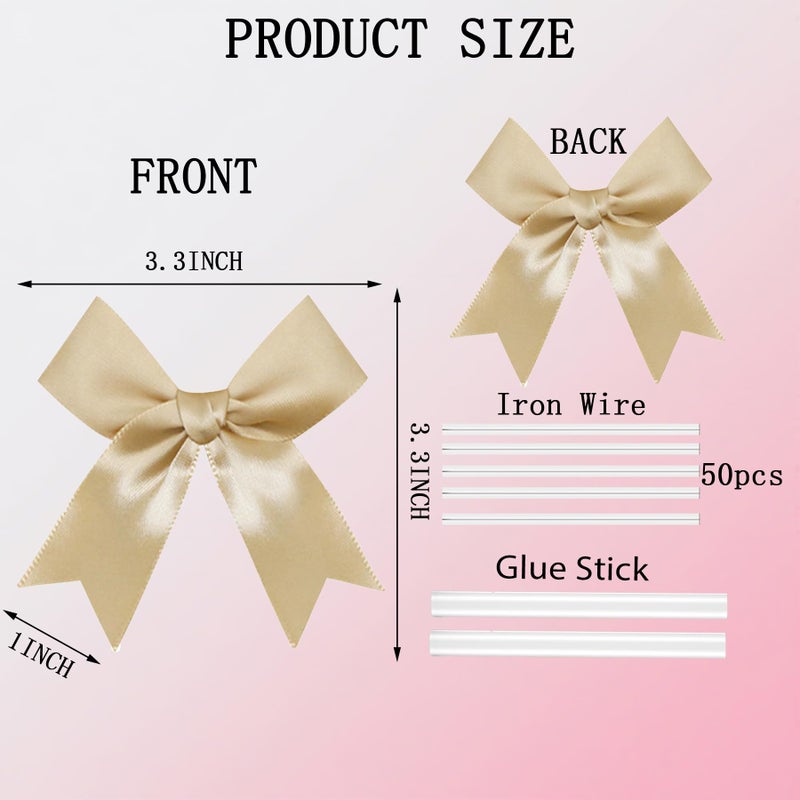 Amstorer Twist Tie Bows Satin Ribbon Bow 3.3 Inch Gift Wrap Bow Craft Bows for Gift Wrapping, Party Decorations Gifts Bag DIY Treat Bags (Golden, 1 Count(Pack of 50)) - Image 2
