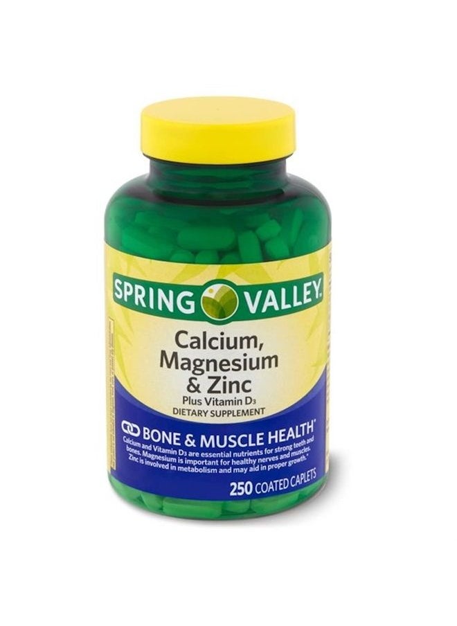 SPRING VALLEY - Calcium Magnesium and Zinc, Plus Vitamin D3, 250 Coated Caplets - Image 1